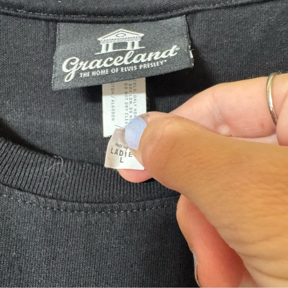 NWOT Black Crop Tee with Elvis Rhinestone Pink Cadillac, Large - Picture 3 of 8